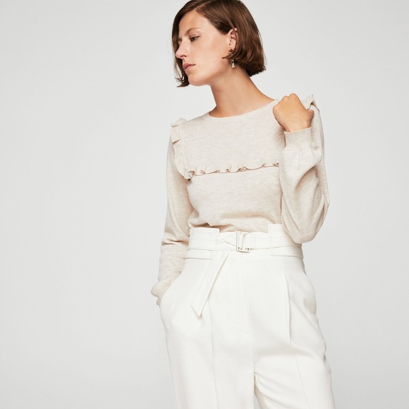 Mango Sweaters - Mango oatmeal ruffle sweater